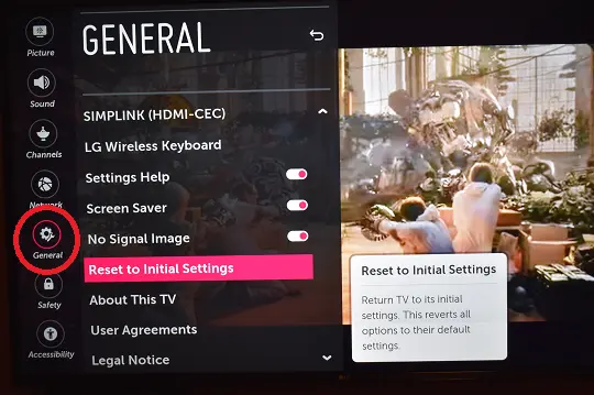 How to reset LG TV